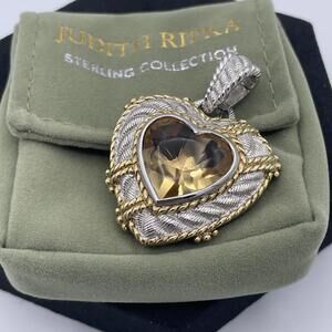 Judith Ripka Lemon Quartz Heart Enhancer Pendant 925 Sterling Silver 14K Plated